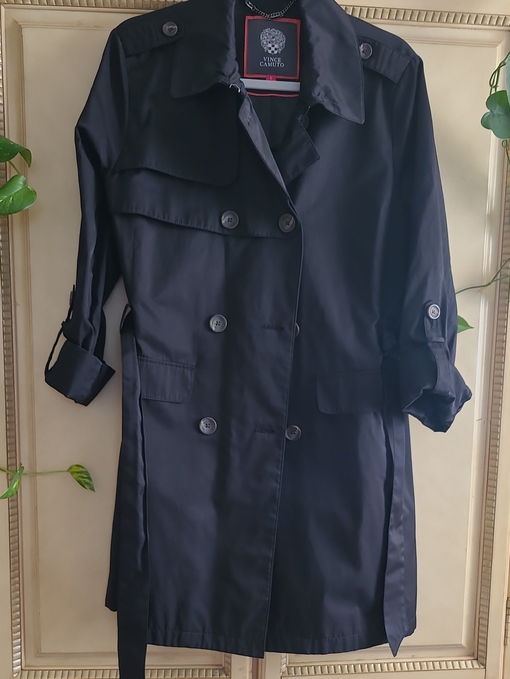 Vince Camuto Black Double-Breasted Trench Coat